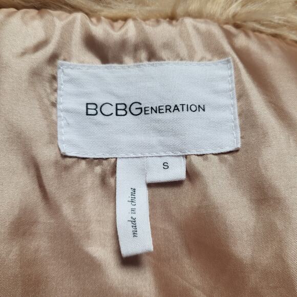 BCBGeneration Blush Shaggy Faux Fur Vest Shawl Collar BOHO Vegan Size S Coastal - Picture 6 of 8